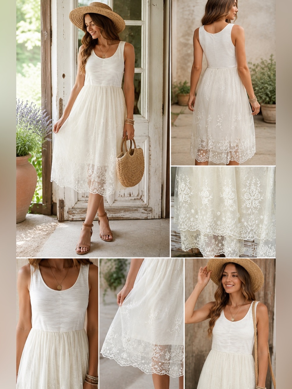 Sundance Ivory Lace Embroidered Midi Size 8 Boho Cottagecore Romantic Prairie‎